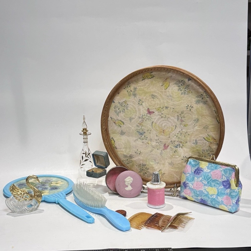 Curated Vintage 50s/60s Vanity Lot Tray Purfume Bottles Mirror Brush Etc